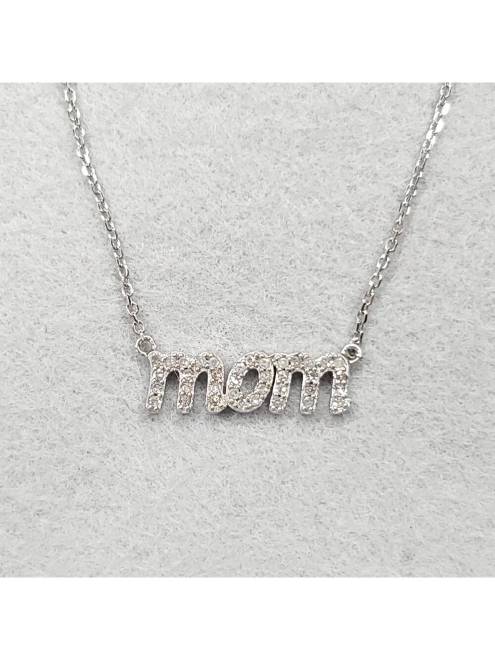Sterling Silver Diamond MOM Necklace Dainty 18"